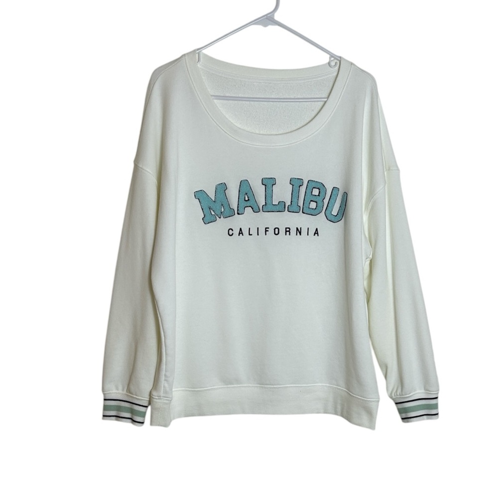 Malibu White Cotton Size Large Embroidered Blue California Logo Sweatshirt